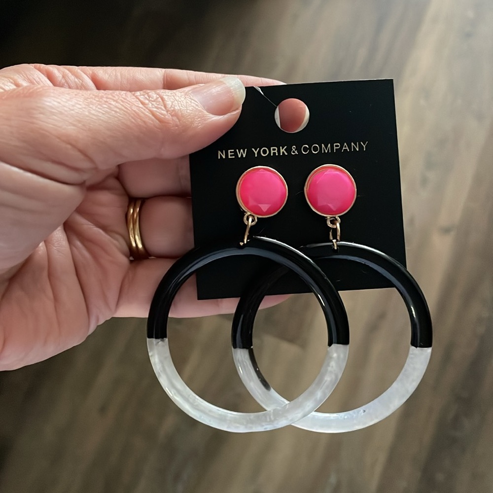 Color Block Earrings Black White and Pink